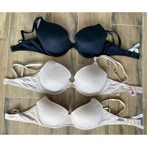 Victoria's Secret PINK Lightly Lined Bra 3 Pack 32D Beige and Black